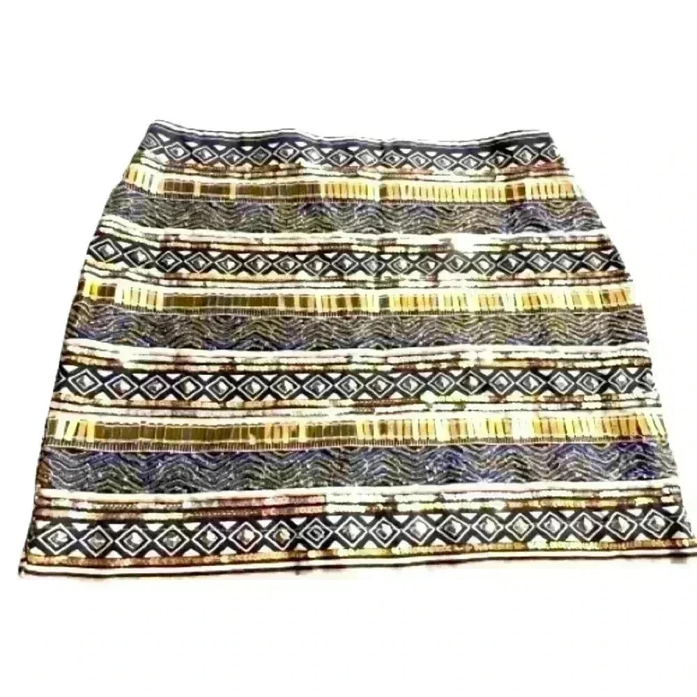 TWIK by SIMONS GOLDEN SHINNY FESTIVE MINI SKIRT SIDE ZIPPER SIZE S